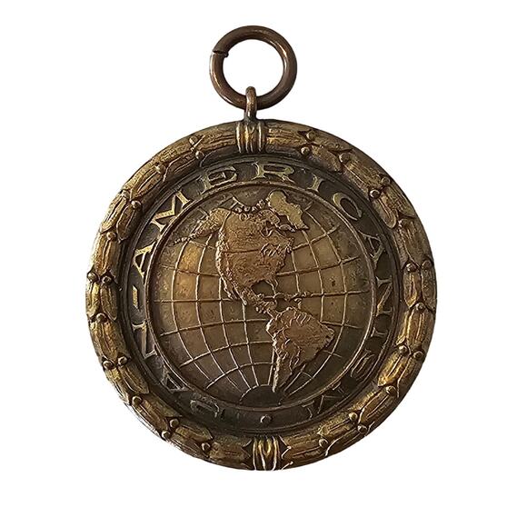 Vintage Bronze Pan American Globe Pendant Medal - Picture 1 of 5
